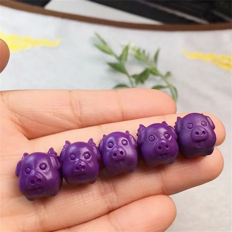 

10PCS Natural Purple Mica Pig Carving Making For Pendant Earring Fashion Crystal Carved DIY Accessories 13-14mm