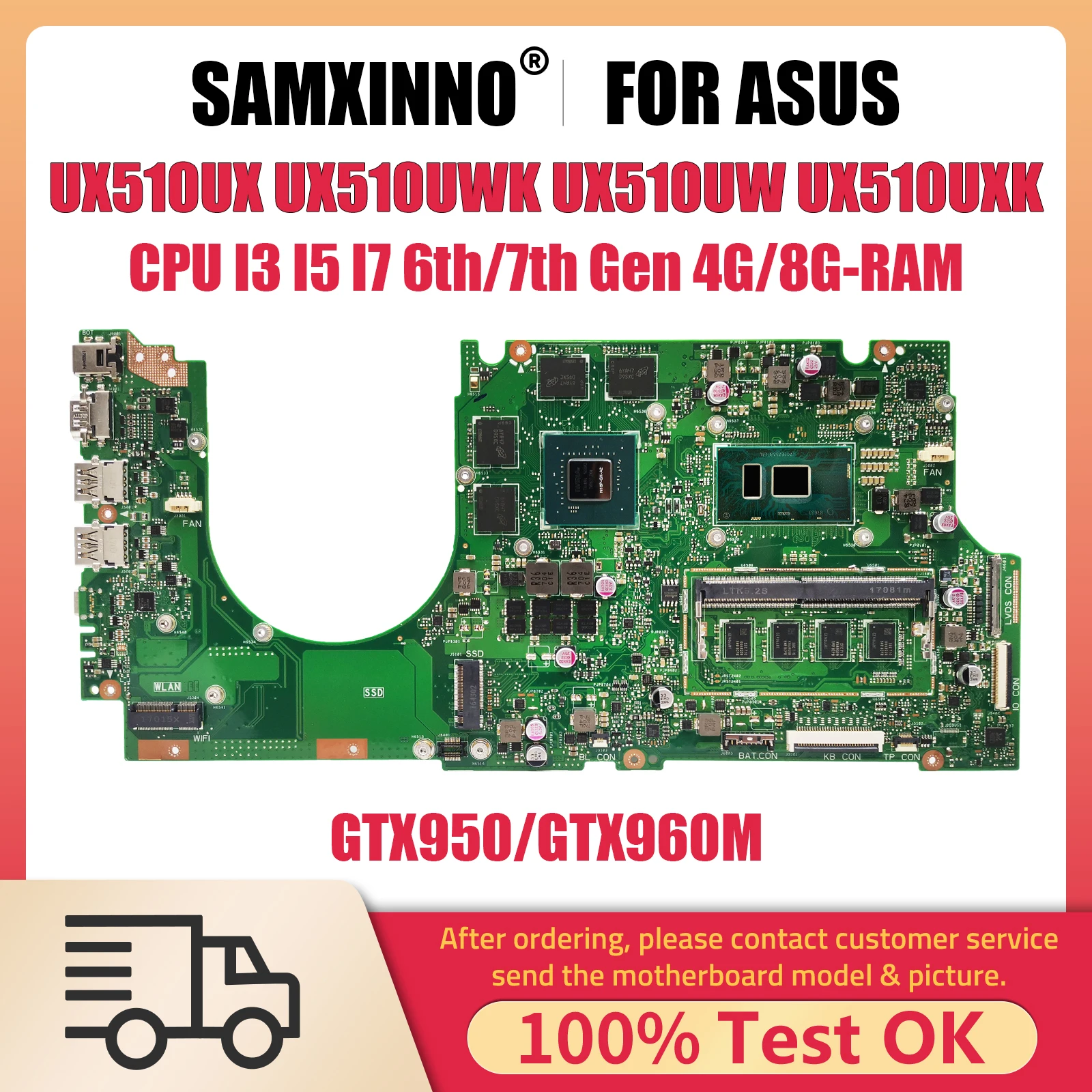 

UX510UX Laptop Motherboard For ASUS ZenBook UX510UWK UX510UW UX510UXK Notebook Mainboard CPU I5 I7 Gen 8G RAM GTX950 GTX960M