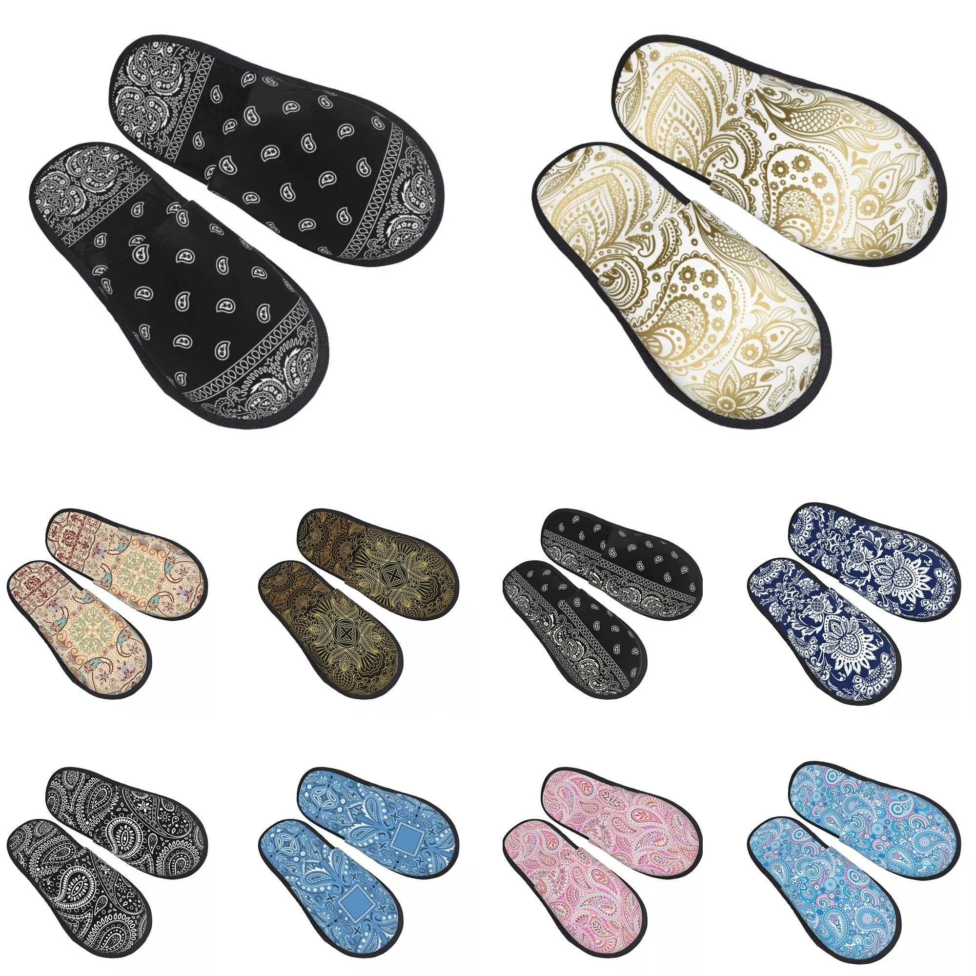 Custom Paisley Art Bandana House Slippers Women Comfy Memory Foam Slip On Bedroom Slipper Shoes