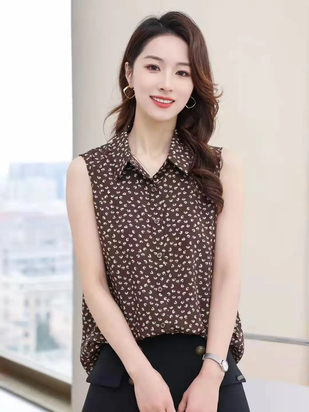 

Summer Polka Dot Svel irt Women's High Quali Outerwear Innerwear Faionable Polyester Fabric Korean Sle Collar