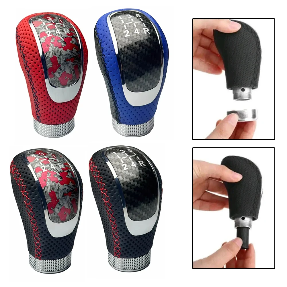 Pomello del cambio del veicolo Pomello della trasmissione manuale realizzato in pelle e lega di alluminio Pomello del cambio per auto facile da installare