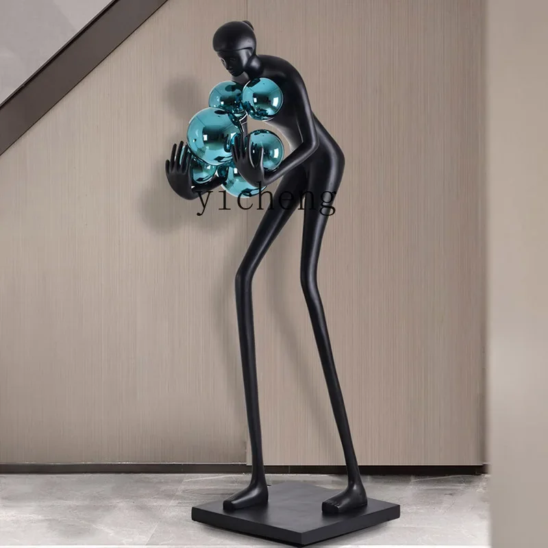 Zf Humanoid Ball Holding Villa Living Room and Hotel Lobby Decoration Sculpture Large Floor Ornaments