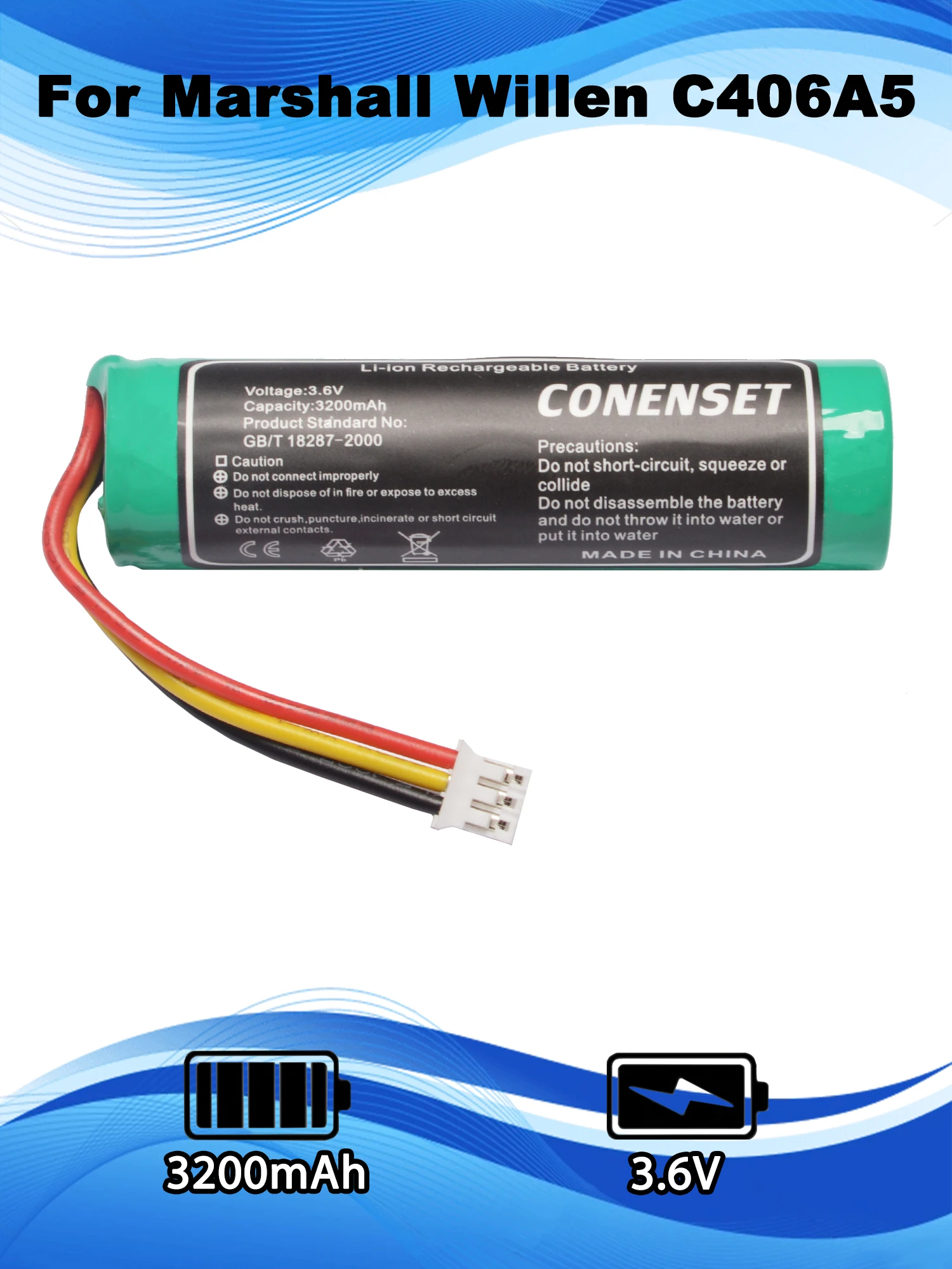 بطارية بديلة 3.7 فولت 3200 مللي أمبير في الساعة لمكبر صوت بلوتوث مارشال ويلين موديل C406A5