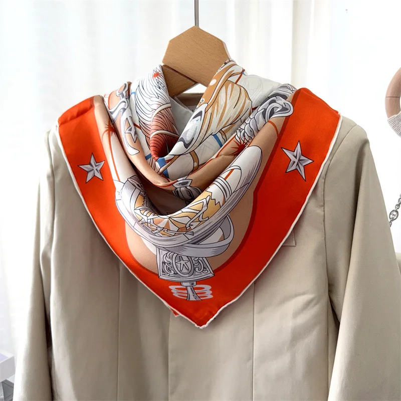 140cm Silk Scarf 100% Silk Square Large Bandanas Hand Rolled Shawls Foulard Luxury Head Hair Designer Accessories view 4