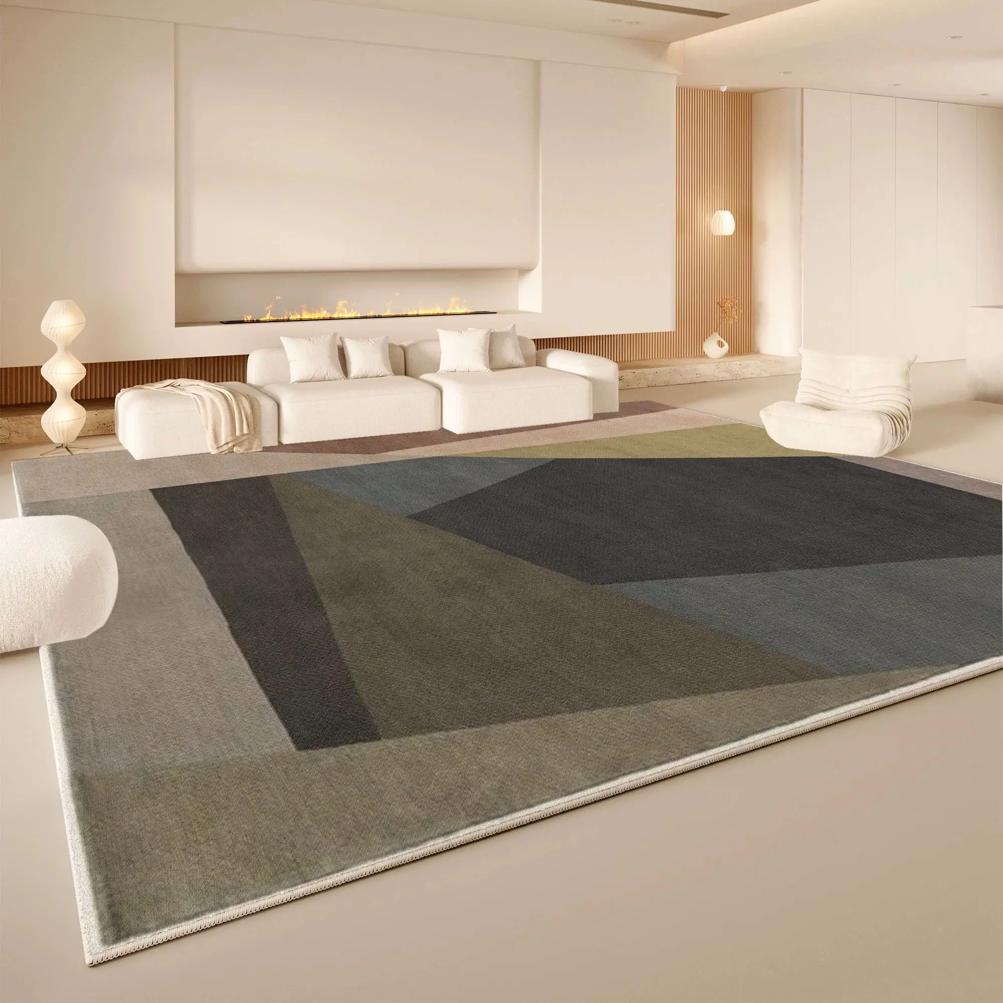 VIKAMA Morandi Color Block Area Rug Non Slip Washable Living Room Carpet Geometric Minimalist Modern Home Floor Rug