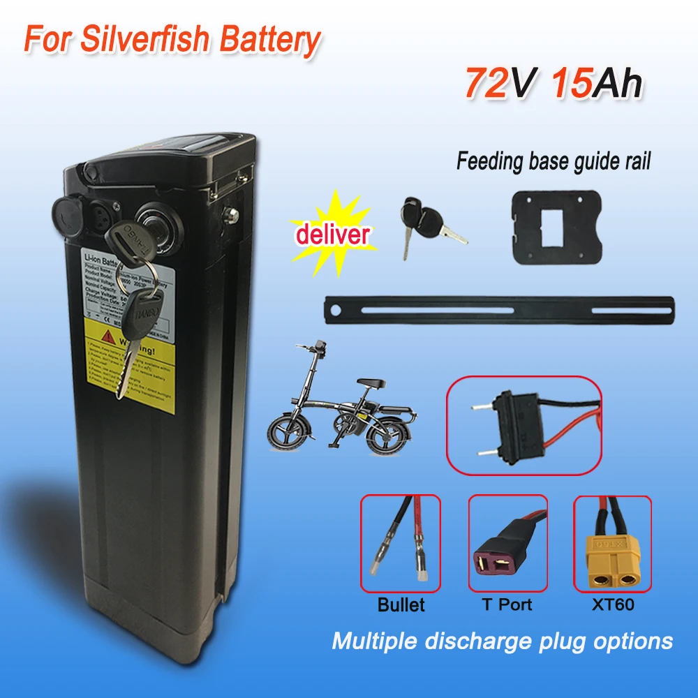 

72V 15Ah For Silver Fish Ebike 500W 750W 1000W BMS 18650 Lithium Battery Pack Replace