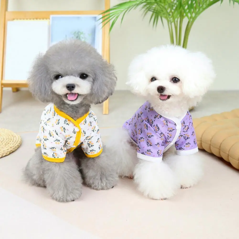 Dog Hoodies Floral Print Round Neck Cotton Cat Puppy Pullover Durable Hemming Two-legged Soft Kitten Dogs Costume Pet Clothes