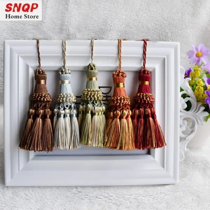 Luxury Lace Curtains Tulle Small Spangles Tassels Plait Accessories Flower Decorations Light Blue Grace Classic Tieback 1Pcs