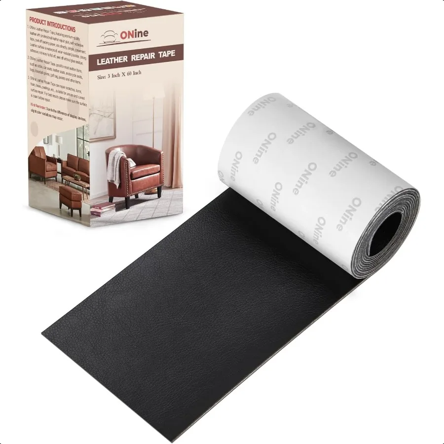 

Лента для ремонта кожи Самоклеящаяся заплата для ремонта кожи Кожаные нашивки для мебели, дивана, автомобильных сидений, офисного стула. 3x60 дюймов черный