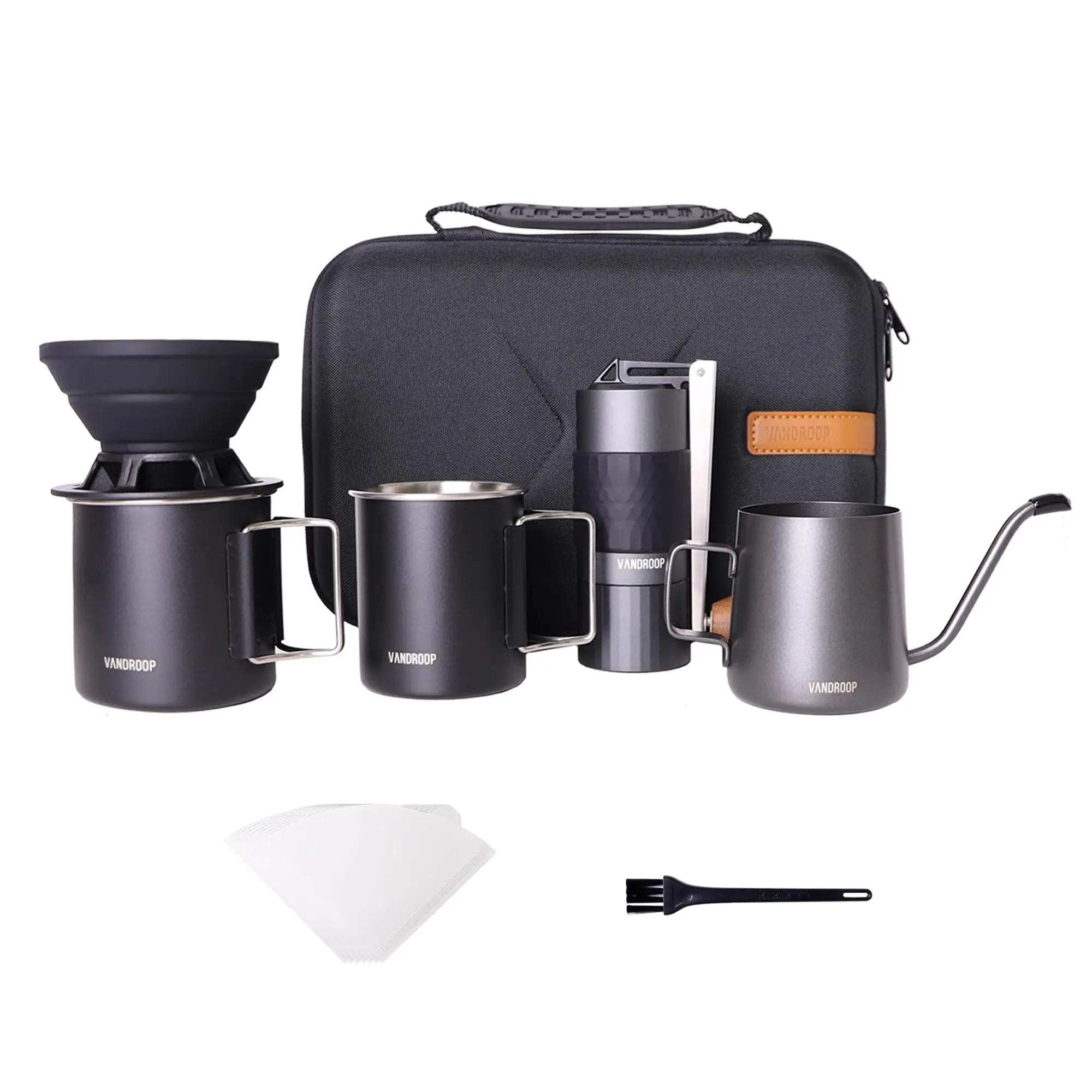 Stainless Manual Coffee Grinder Set-All In 1 Gift Bag Travel Portable Pour Over Coffee Kit Camping Coffee Maker Set