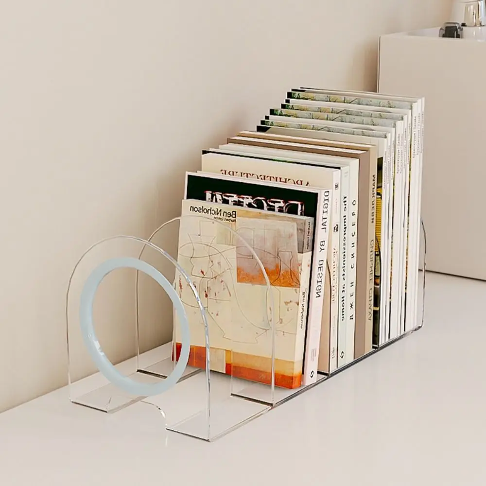 

Bookshelf Save Space Handle Bookends Durable Display Divider Book Stand Simple Transparent Desk Storage Rack Magazine