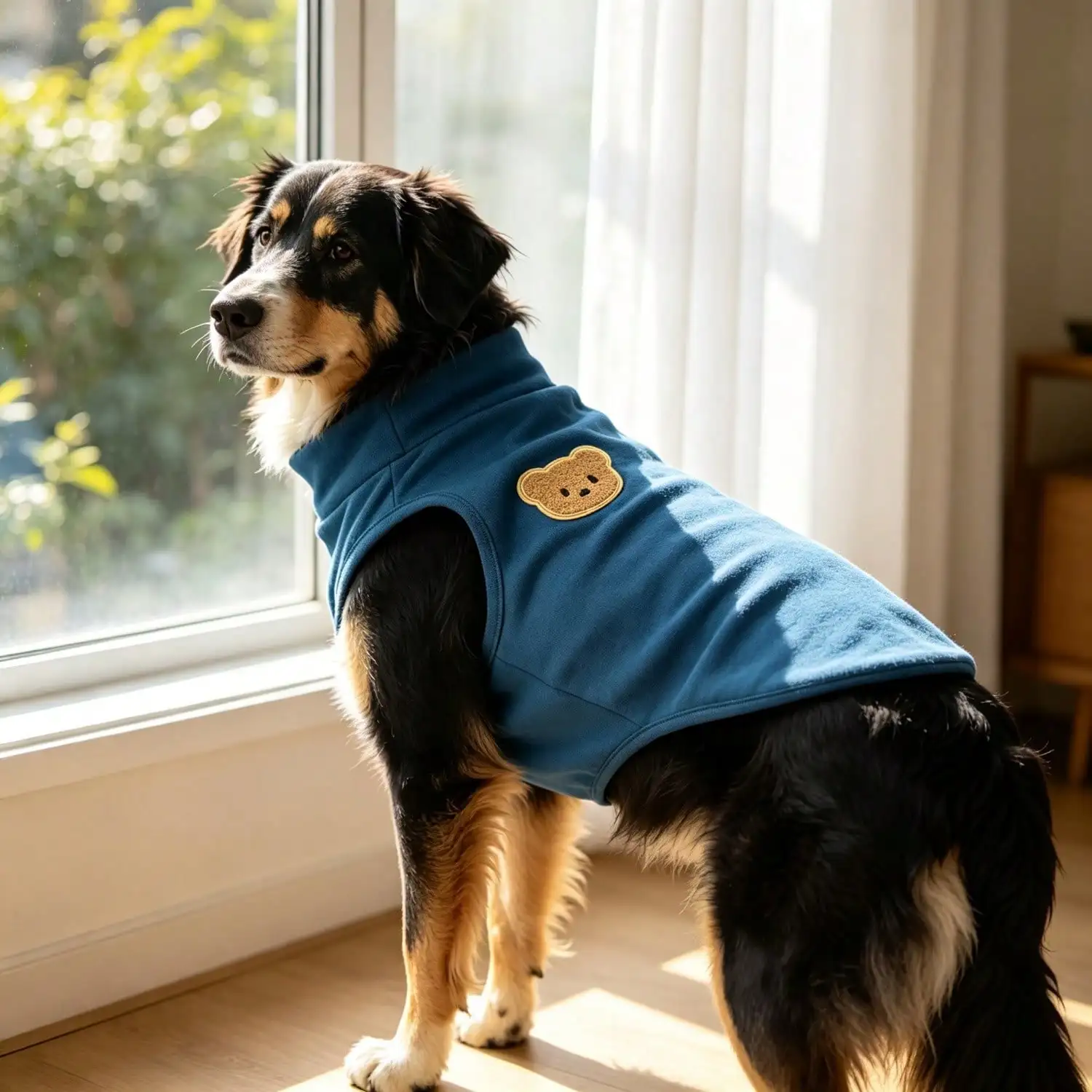 Ärmelloses Rollkragen-Hundeweste für große Hunde, weiche Strickkleidung für Haustiere mit niedlichem Bären-Applikationsaufnäher, warmes Hausoutfit – Detail 34