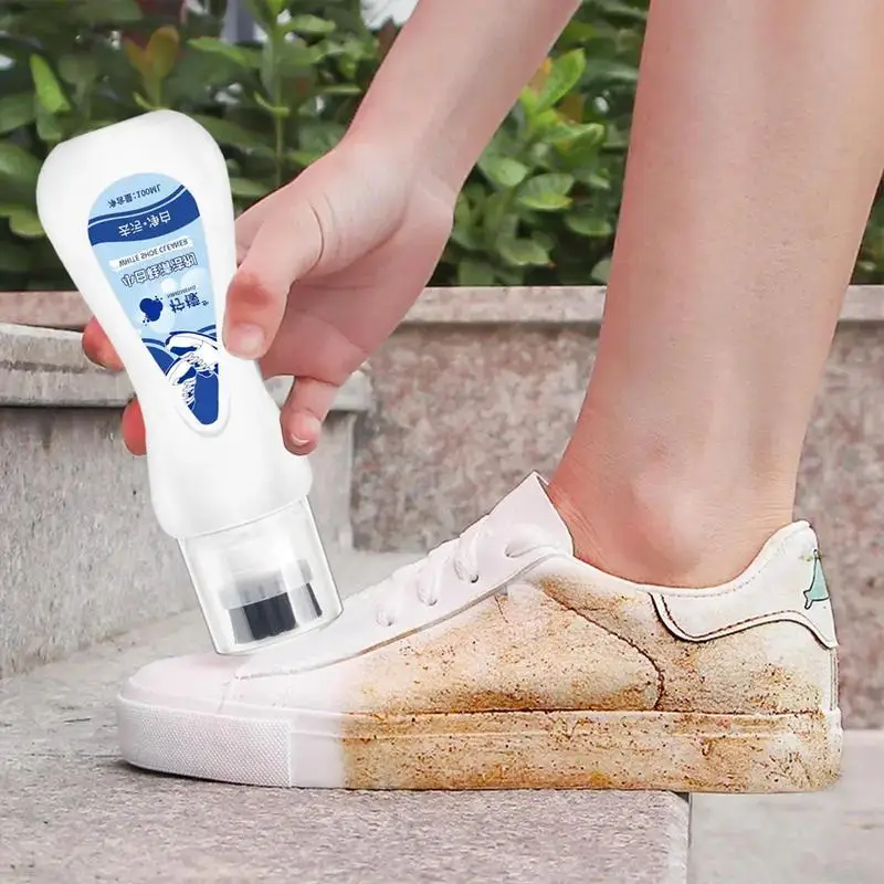 100ml White Shoes Cleaner Brightening Cleansing Agent For Shoes Sneakers Portable Sports Shoes Cleaning Tool