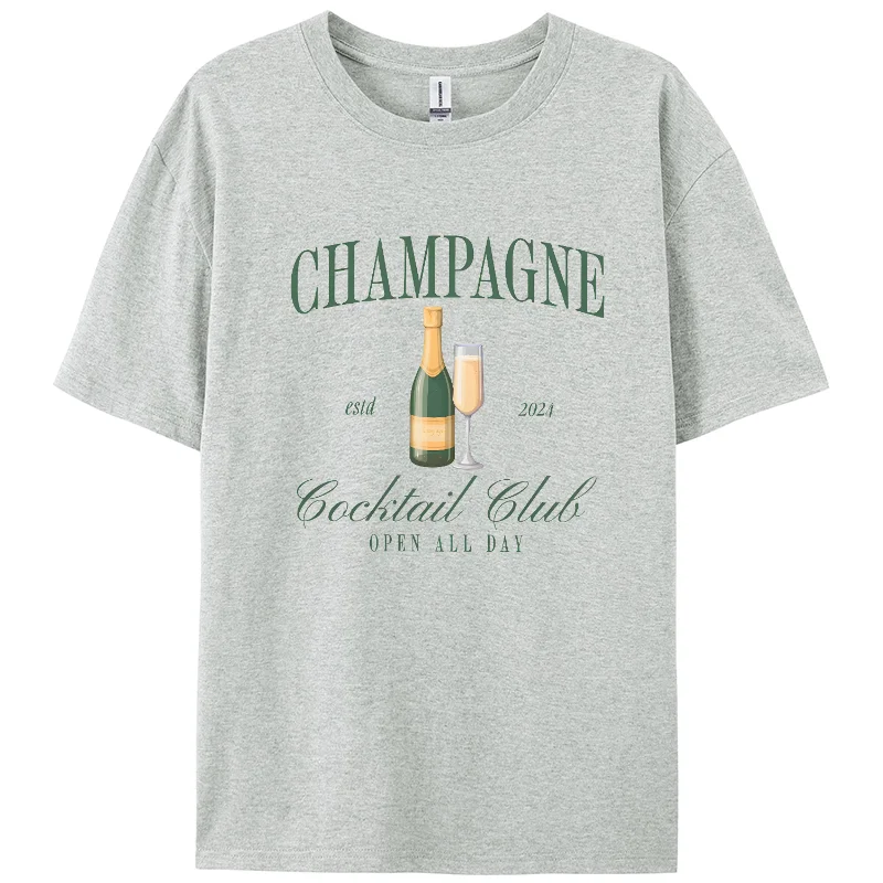 2024 Champagne T-Shirt Coquette Aesthetic Champagne Bottles Cheers Shirt Trendy Tee Tops Harajuku Champagne Lover T Shirt ﻿