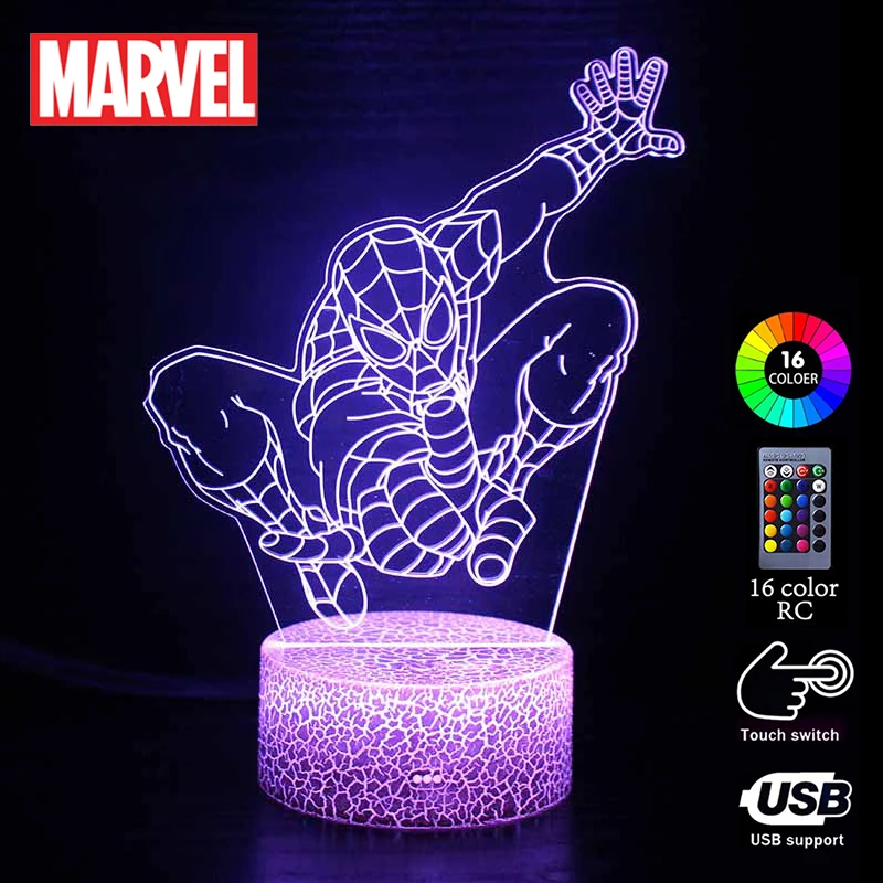 

Marvel Spider Man Lamp Avengers Superheroes Action Figures LED Acrylic Night Lights Home Decoration Light Toys Christmas Gifts