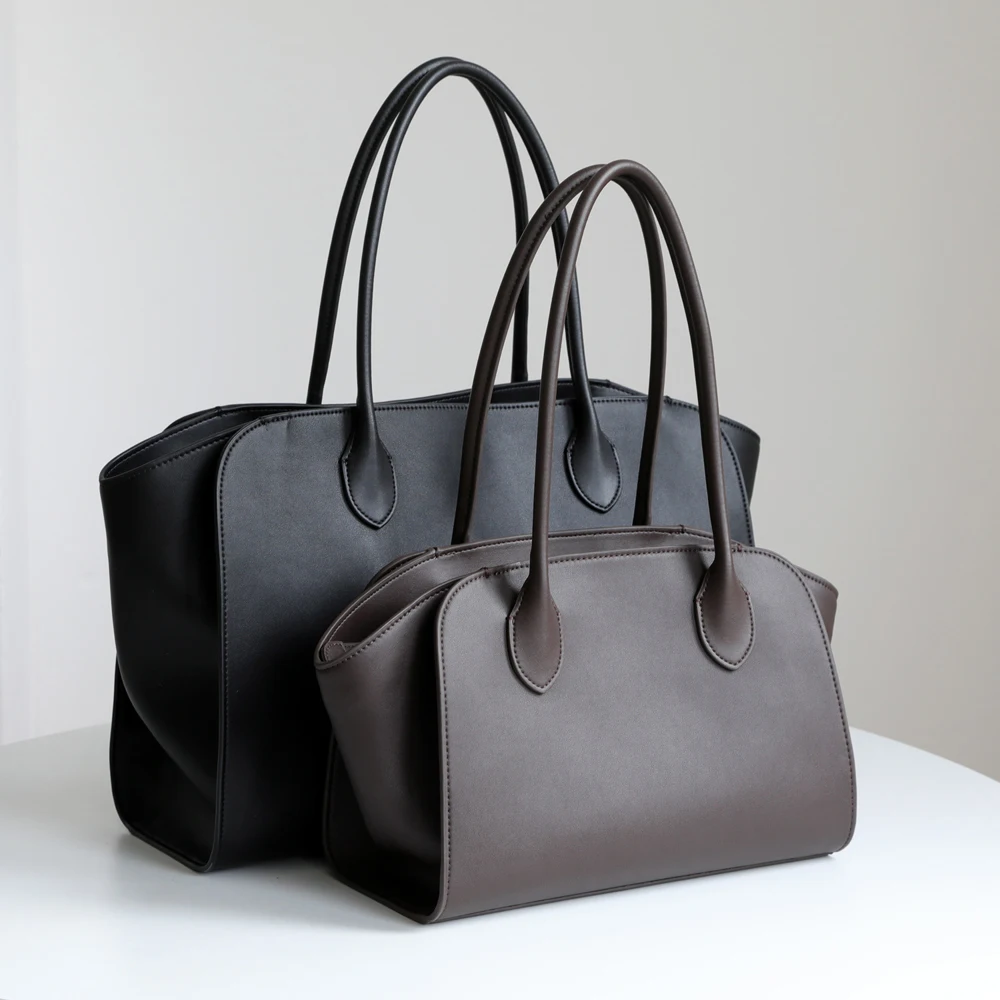 

Annmouler High Quality Coffee Black Shopper Travel Tote Bag Luxurious High-end Simple Handbags First Layer Cow Leather Women Ha