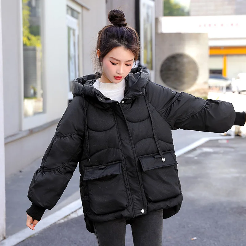 2023 Women Winter New Down Cotton Clothes Mid-Length Loose Warm Thick Female Hooded Parkas