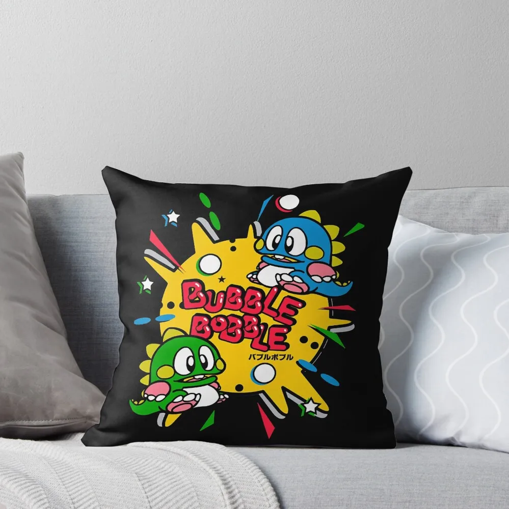 Retro computer game Bubble Bobble gaming geek gamer cute dragon Decorative Thro Pillow Case Cover for Home Double-sided Printing