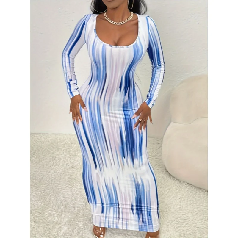 European and American Women's Fashion Printed Elegant Commuter Long Sleeve Dress Foreign Trade Elegant Summer New Style