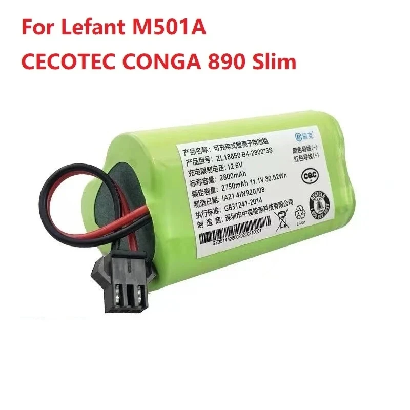 New 10.8V 2800mAh Battery For Lefant M501A CECOTEC CONGA 890 Slim CONGA Slim 890 CONGA Slim Wet Robotic Vacuum Cleaner Parts