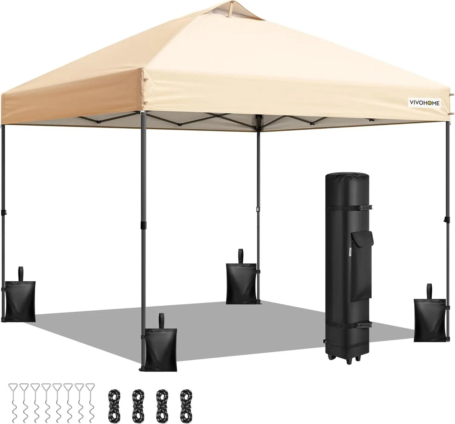 

8x8ft Pop Up Canopy Tent One Push Setup Outdoor Portable Shelter Tent Heavy Duty with Wheel Carry Bag and 4 Sandbags, Beige