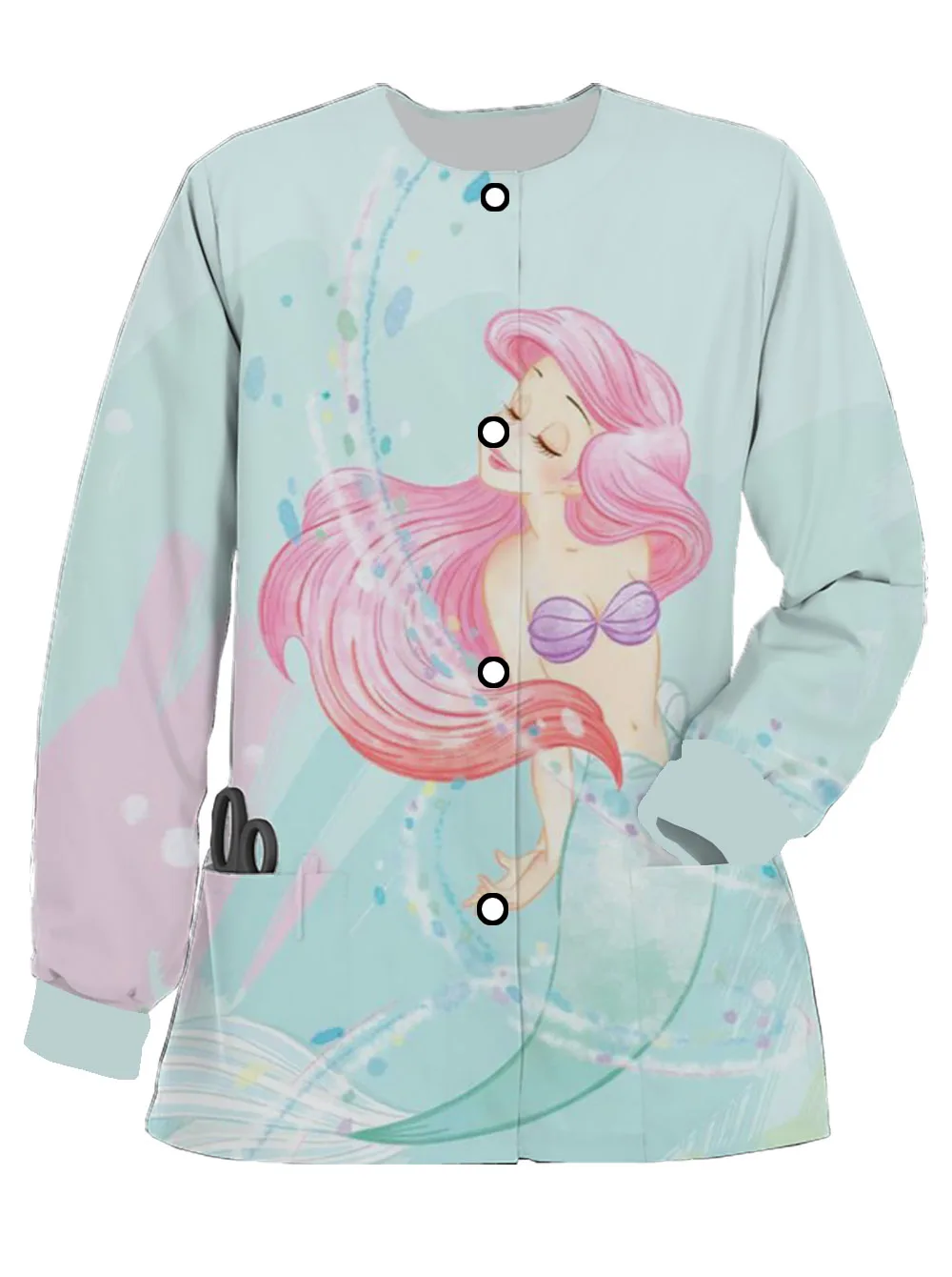 Women's long-sleeved spring and autumn frosted nurse uniform Disney Mermaid Princess print doctor work uniform jacket