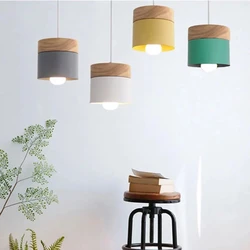 Lámpara colgante de hierro y madera para decoración del hogar, luces LED E27 de estilo nórdico simple, modernas, macaron, mejora el hogar