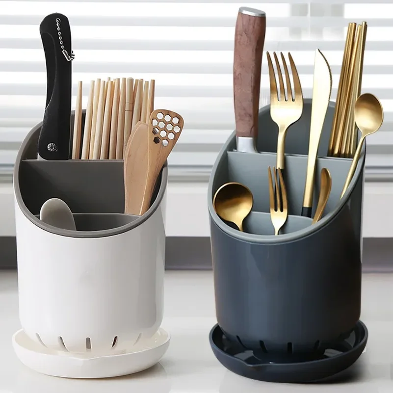 

1Pc Plastic Cutlery Drain Rack Chopsticks Spoon Fork Holder with Drip Tray Kitchen Organizer