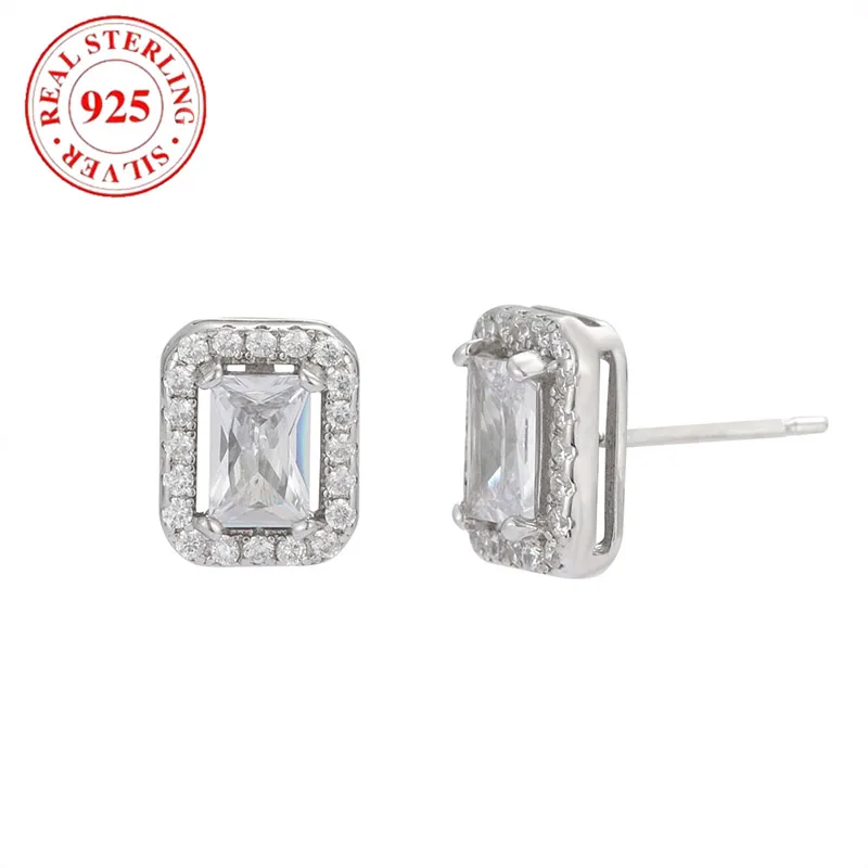 

925 Sterling Silver Square Sparkling Diamond Women's Earrings Hypoallergenic Suitable for Women's Holiday Gifts