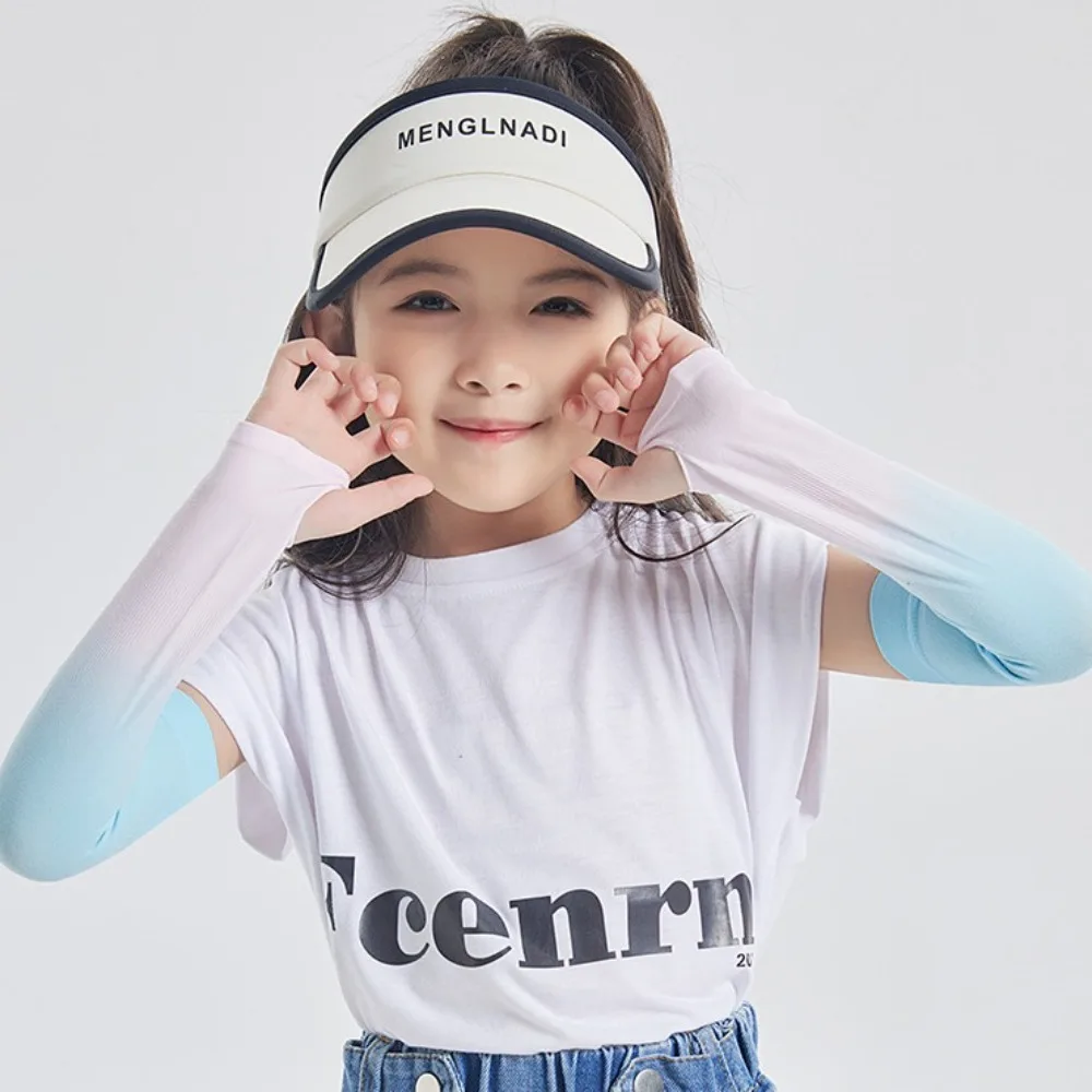 Polyester Ice Silk Arm Sleeves Spandex Finger Hole Gradient Color Sleeve Elastic Cool Sun Protection Arm Cover Driving