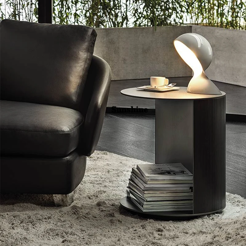

italian luxury modern coffee table stainless steel 2 tier round side table bedroom