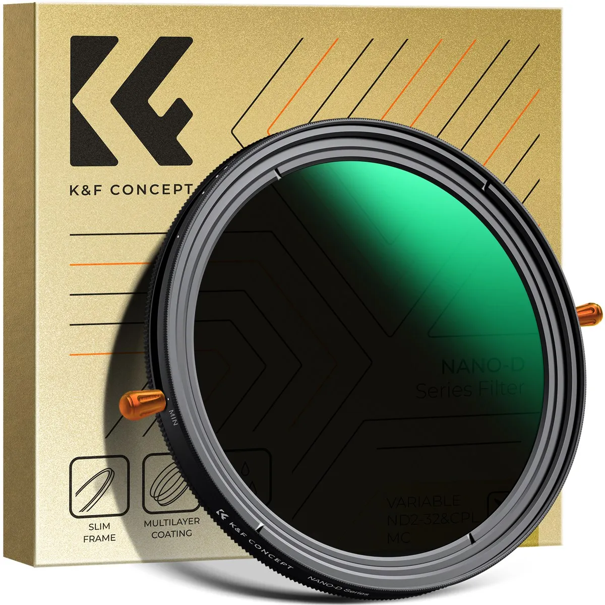 K&F Concept 67mm 82mm Nano D Series Variable Fader ND2-32 ND Filter and CPL Circular Polarizing Lens Filter in 1 for Camera Lens