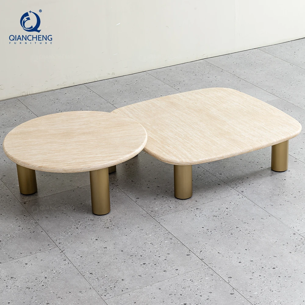 

Nordic Gold Luxury Modern Marble Coffee Table for Sale Simple Living Room White Marble Distinct Travertine Top Coffee Table