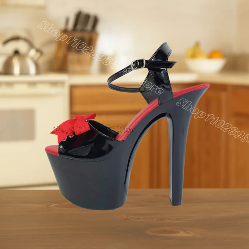Black Ankle Buckle Stiletto Sandals Patent Leather Open Toe British Style Women Summer Party Dance Sandals Zapatos Para Mujere