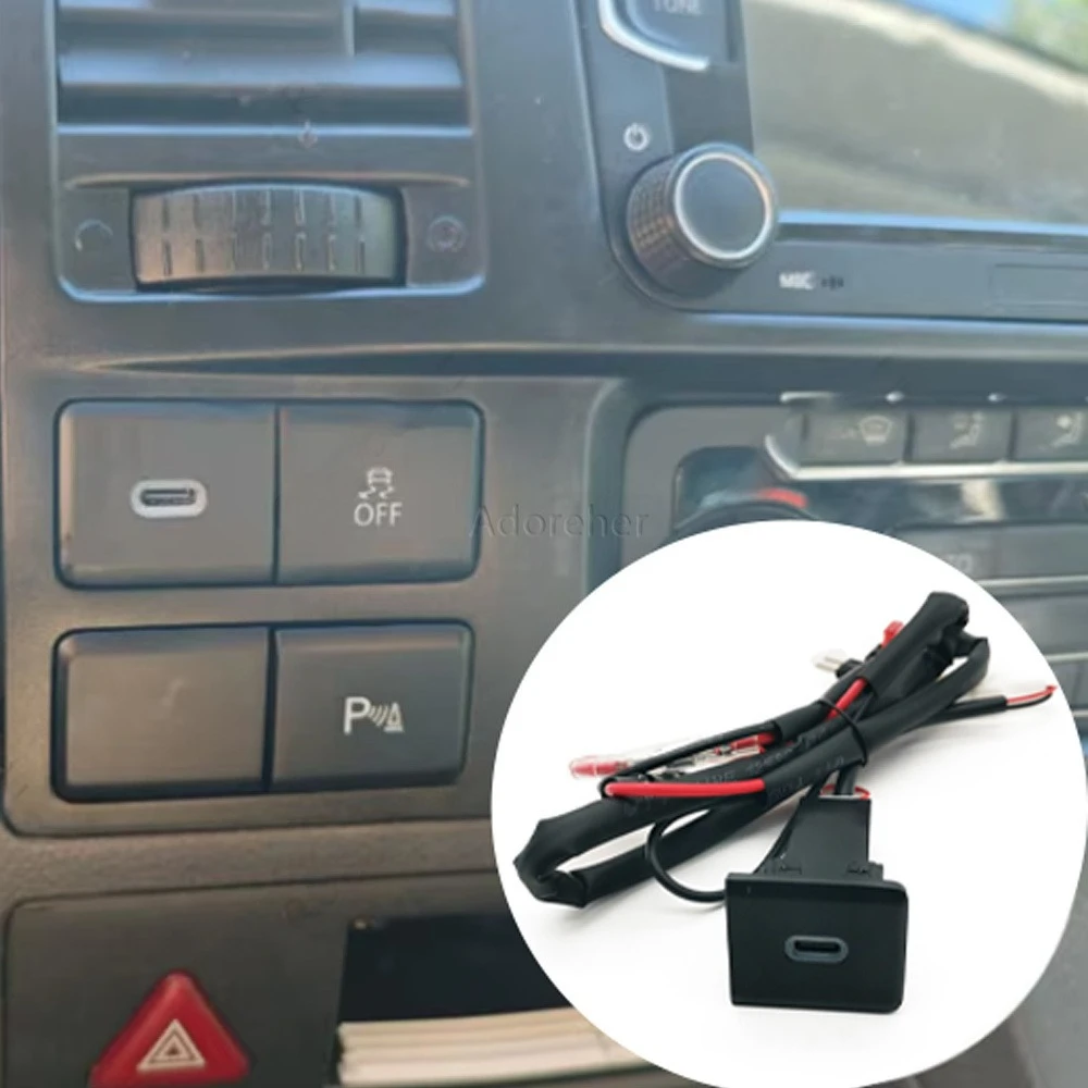 1 PC 12V/24V Red LED Car Charger Socket Type C PD Charging Outlet Power Adapter Phone Accessories Fit For VW Caravelle T5