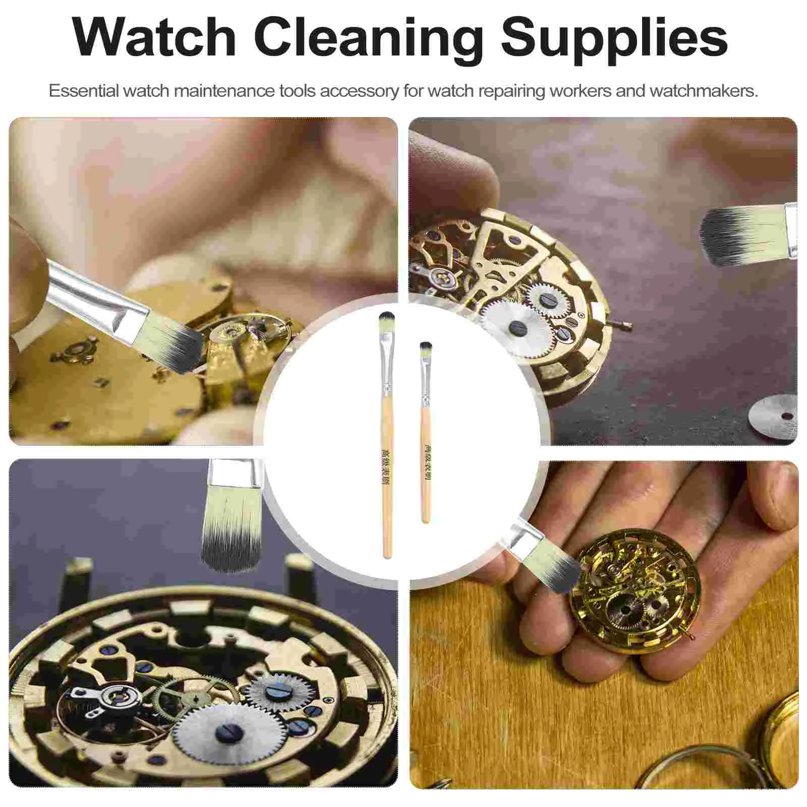 2 Pcs Watch Cleaning Brush and Tool Kit Small Parts Accessories Component Movement Wood Supplies