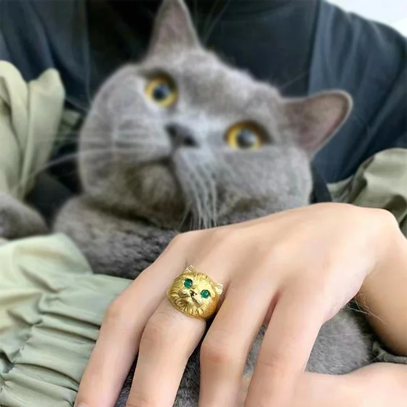 New fashion personality cute golden cat head AAA zircon rings for womenProm Party Anniversary Sisters Bestie Gifts Jewelry