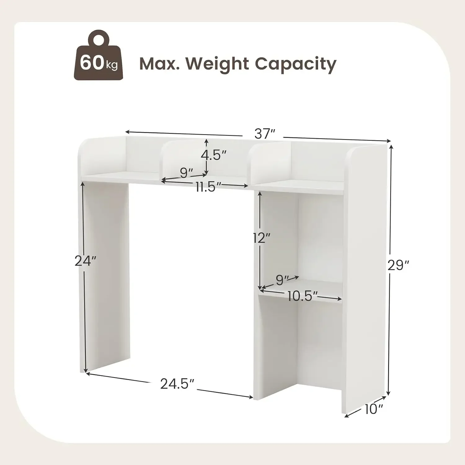 Desktop Bookshelf, Wood Desk Hutch Organizer for 27 Inch Computer Monitor, Countertop Storage Display Rack with 5 Shelves
