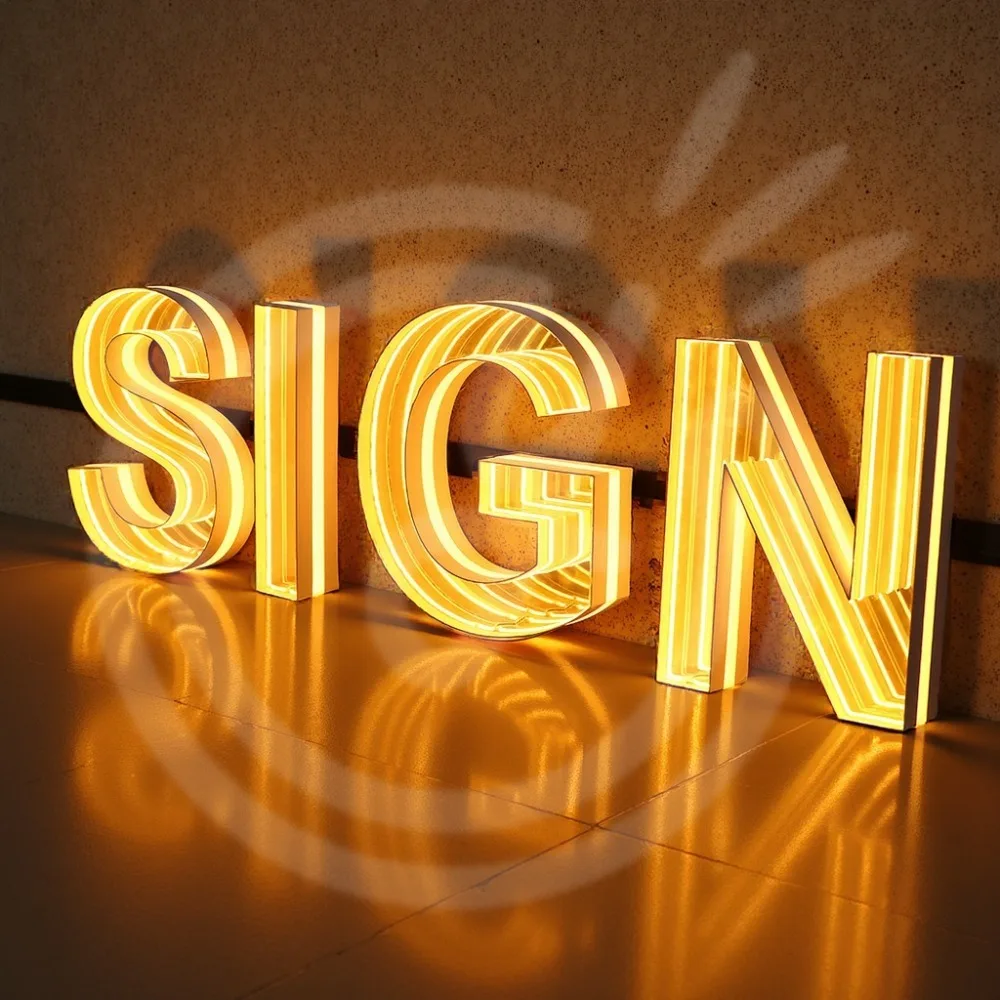 Benutzerdefinierte 3D LED Infinity Spiegel Zeichen Kanal Buchstaben personalisierte Spiegel Wand Business Outdoor Indoor Dekoration für Bar Salon