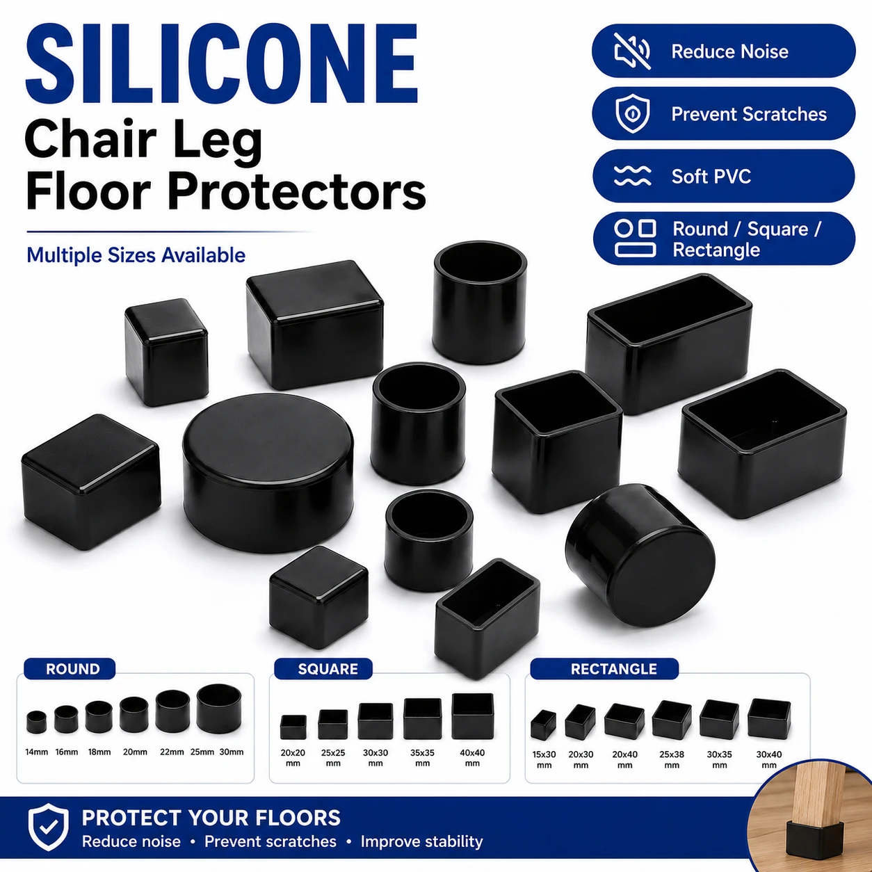 4-16Pcs Black Silicone Chair Leg Caps, Non Slip Furniture-Feet Protectors for Hardwood Floors, Noise Reduction Table Leg Covers