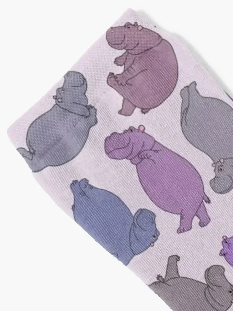 Hippo Workout - purple and grey Socks retro cool Woman Socks Men's