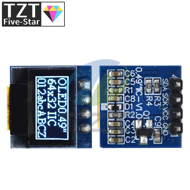 TZT OLED 디스플레이 LCD 모듈, 흰색 0.49 인치 스크린, 64x32 I2C IIC 인터페이스, SSD1315 드라이버, Arduino AVR STM32 용, 0.49 인치