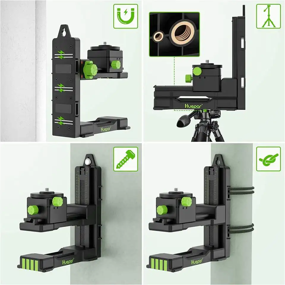 Huepar Magnetic Fine-turning Bracket Laser Level Pivoting Base & Wall Mounted Holder With Adjustable Clip 360° Adjustable Tool