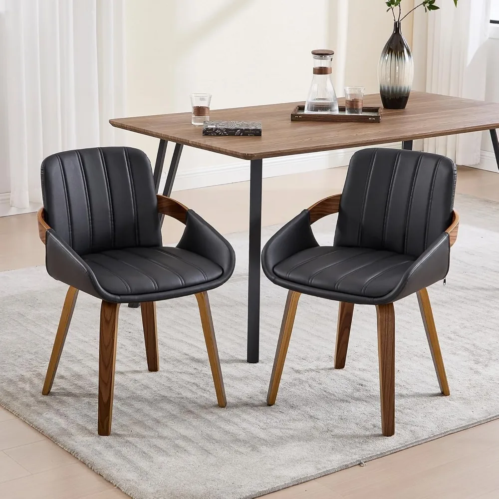 

Dining Chairs Set of 2, Mid Century Modern Dining Room Chairs with Arms and Mid Back PU Leather Upholstered Bentwood Kitchen