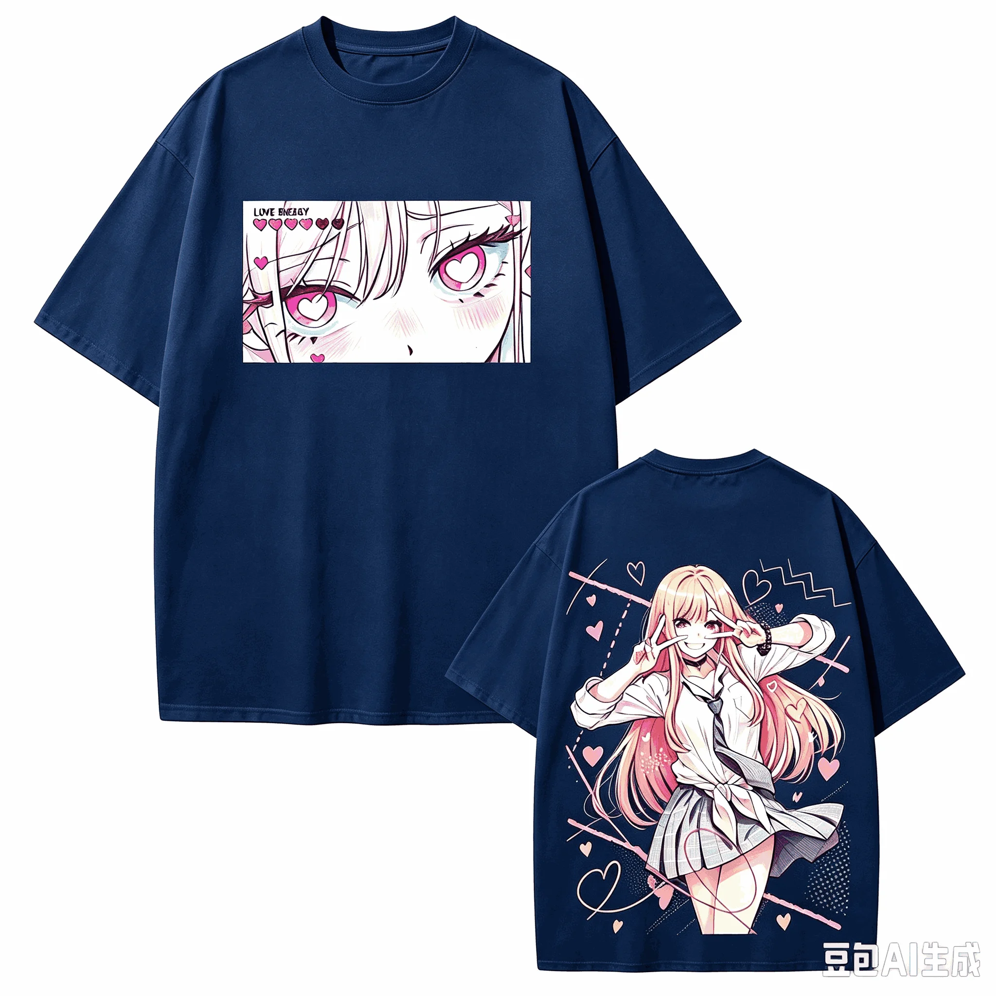 Hot Anime My Dress Up Darling Kitagawa Marin Kawaii Printed T‑Shirt Unisex Pink Heart Eyes JK Girl Graphic Trendy Casual T-shirt