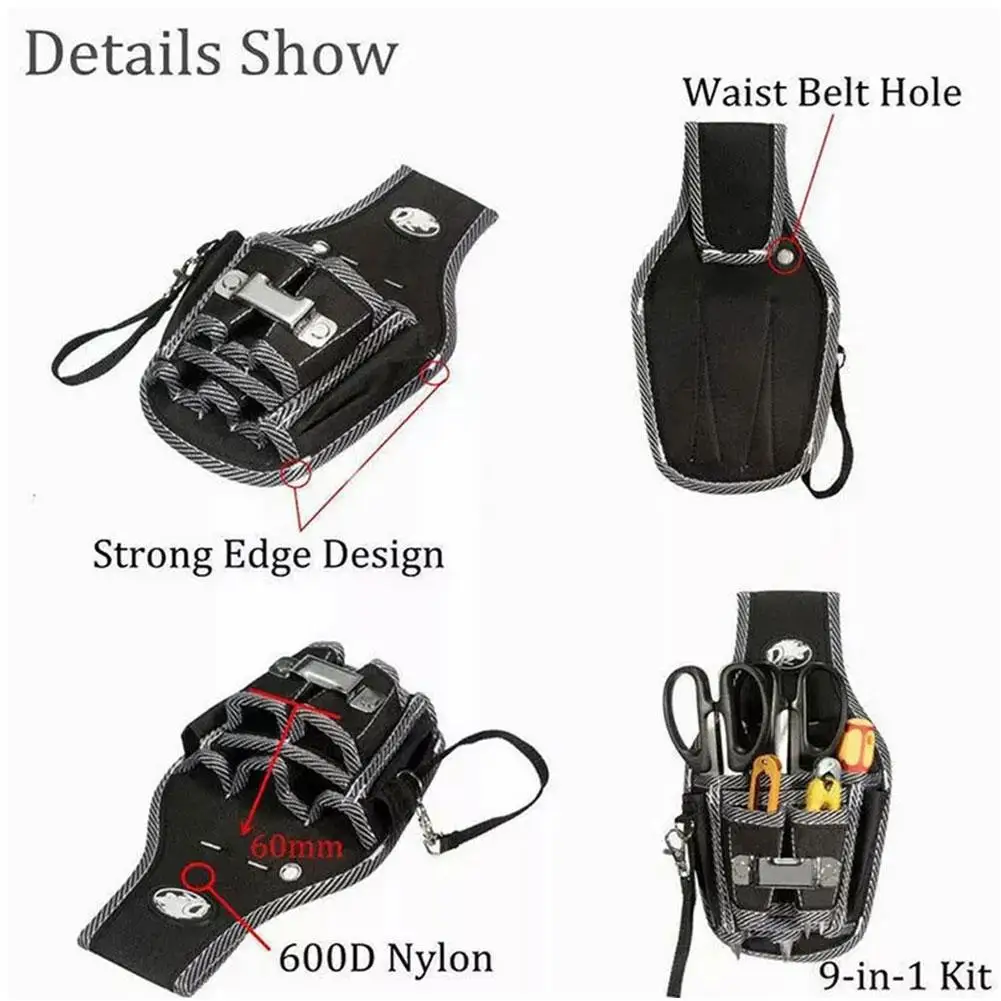 600D 9 Sleeves High Quality Nylon Fabric Toolkit Multifunctional Electrician Waist Bag Pouch Pocket Tool Belt G2V3