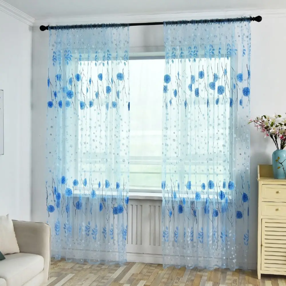 

Transparent Flower Pattern Sheer Curtain Gauze Romantic Window Drapes Elegant Pastoral Style Tulle Curtain Bedroom