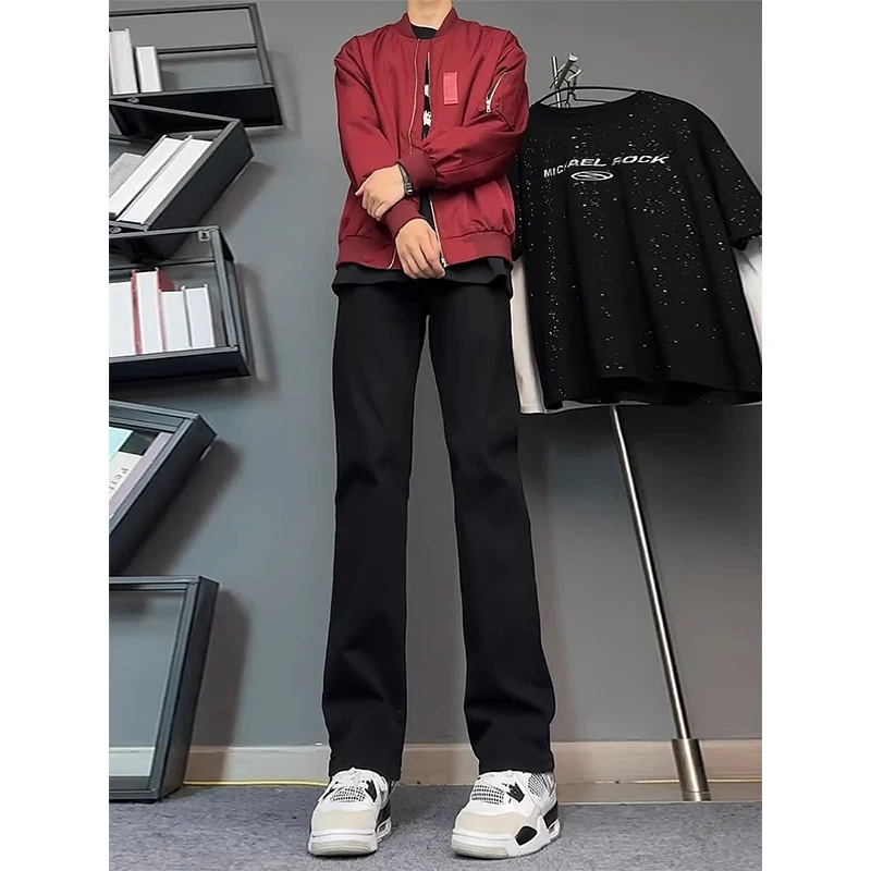 

Bla Straight Leg Men's Jeans Autumn New High Waist Extended Slim Fit Micro Flared Pants Youth Trendy Longitudinal Knife