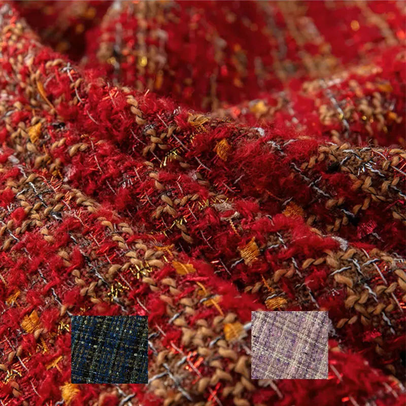 

Винно-красная лента, окрашенная пряжа, плетеная твидовая ткань для женщин, осенняя куртка, платье, костюмы, пальто, ткань «сделай сам», швейный материал