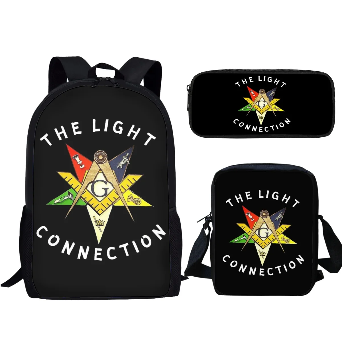 OES Style Order of The Eastern Star Emblem Backpack 3Pcs Large Capacity School Bag and Meal Bag Pen Box Set Student School Bags